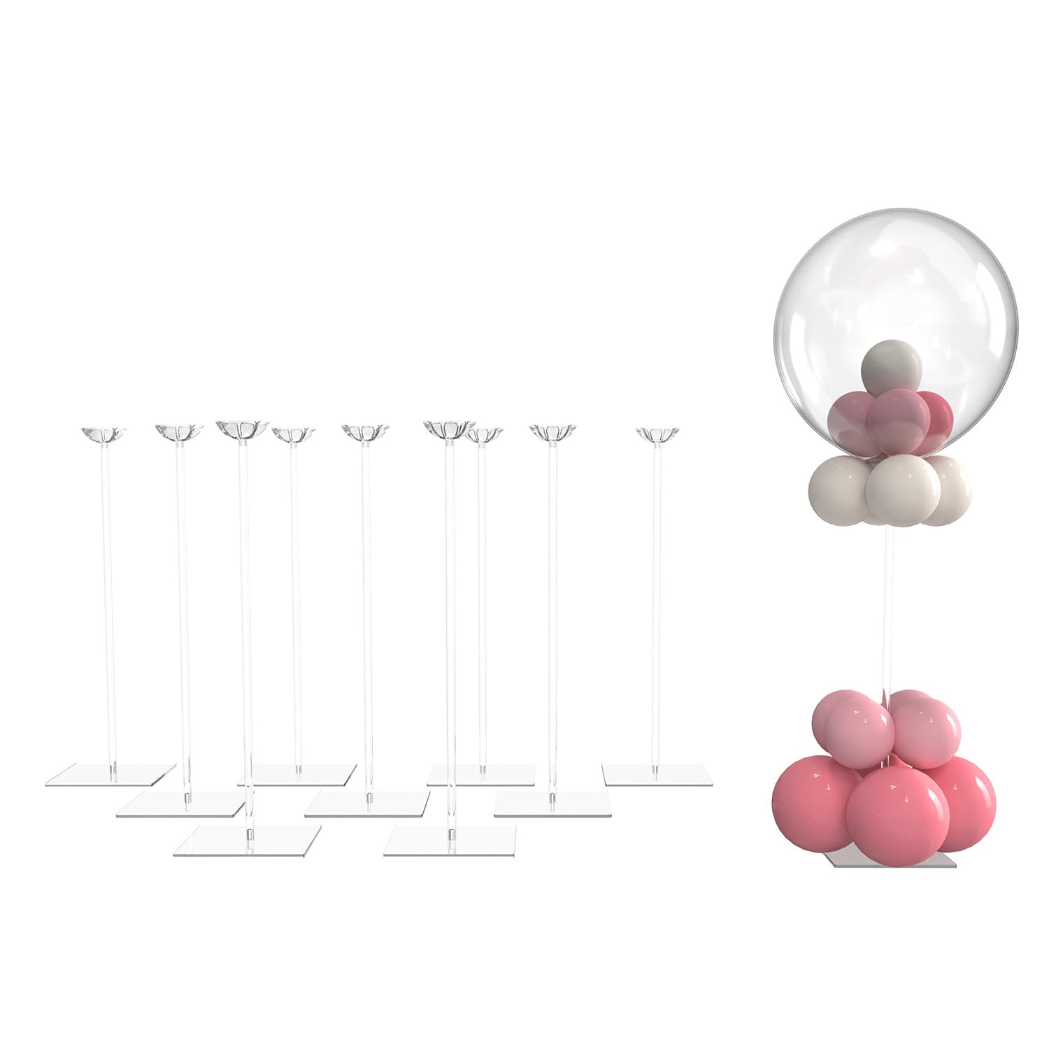 Yallove Clear Acrylic Tabletop Balloon Stand Kit, 10 Pack 40Cm Balloon Stick Holder With Base For Wedding Birthday Festival Party Table Centrepiece Decoration (Balloons Not Included)
