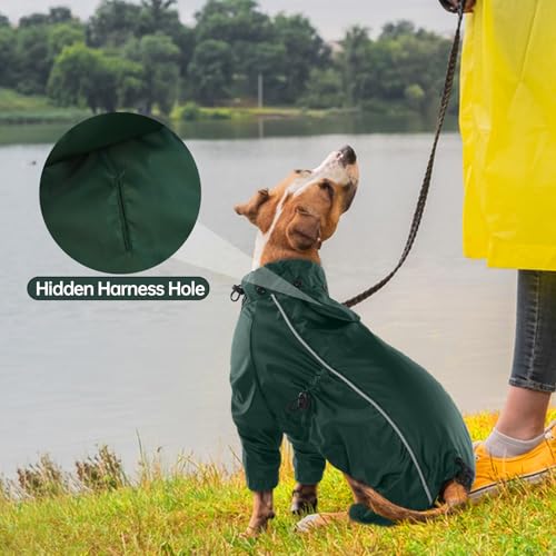 Wasserdichter Hundemantel, Regenschutz Hund Regenjacke Hunderegenmantel Einstellbare wasserdichte Haustierkleidung Leichte Regenjacke mit Reflektierendem Streifen(Armeegrün, L)