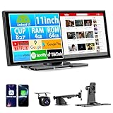 Accfly新型11インチ多機能ポータブルディスプレイオーディオ【Android15 8コアCPU 4GB RAM＋64GB ROM】YouTube/Netflxなど人気アプリ対応、 Gemini Ai 、Goo-gle Play、カーナビ内蔵GPS、 ワイヤレスCarPlay/Android Auto接続、分割画面表示、1920*720 HD、1080Pバックカメラ搭載 【技術認証取得済み】