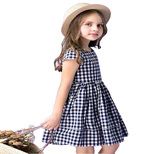 Image of HILEELANG Toddler Little Girl Summer Dress Sleeveless Cotton Casual Flower Shirt Playwear Jumper Skirt Sundress