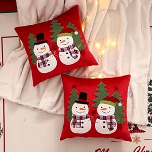 Red Christmas Pillow Covers 18×18 Set of 2 Cute Snowmen Embroidered Pillow Cases Winter Holiday Velvet Cushion Covers for Couch Sofa Bed