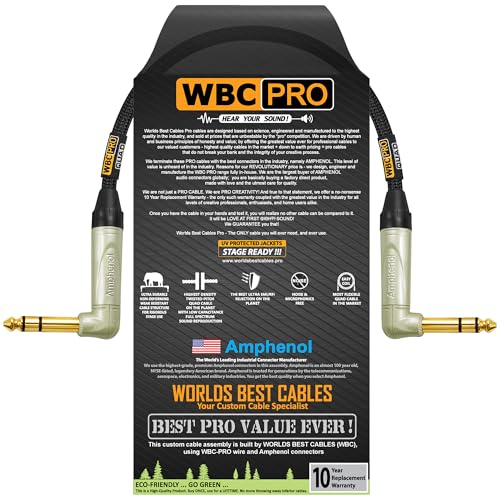 Câble stéréo équilibré WBC-PRO-Quad TRS 6,35 mm Amphenol coudé en tweed noir