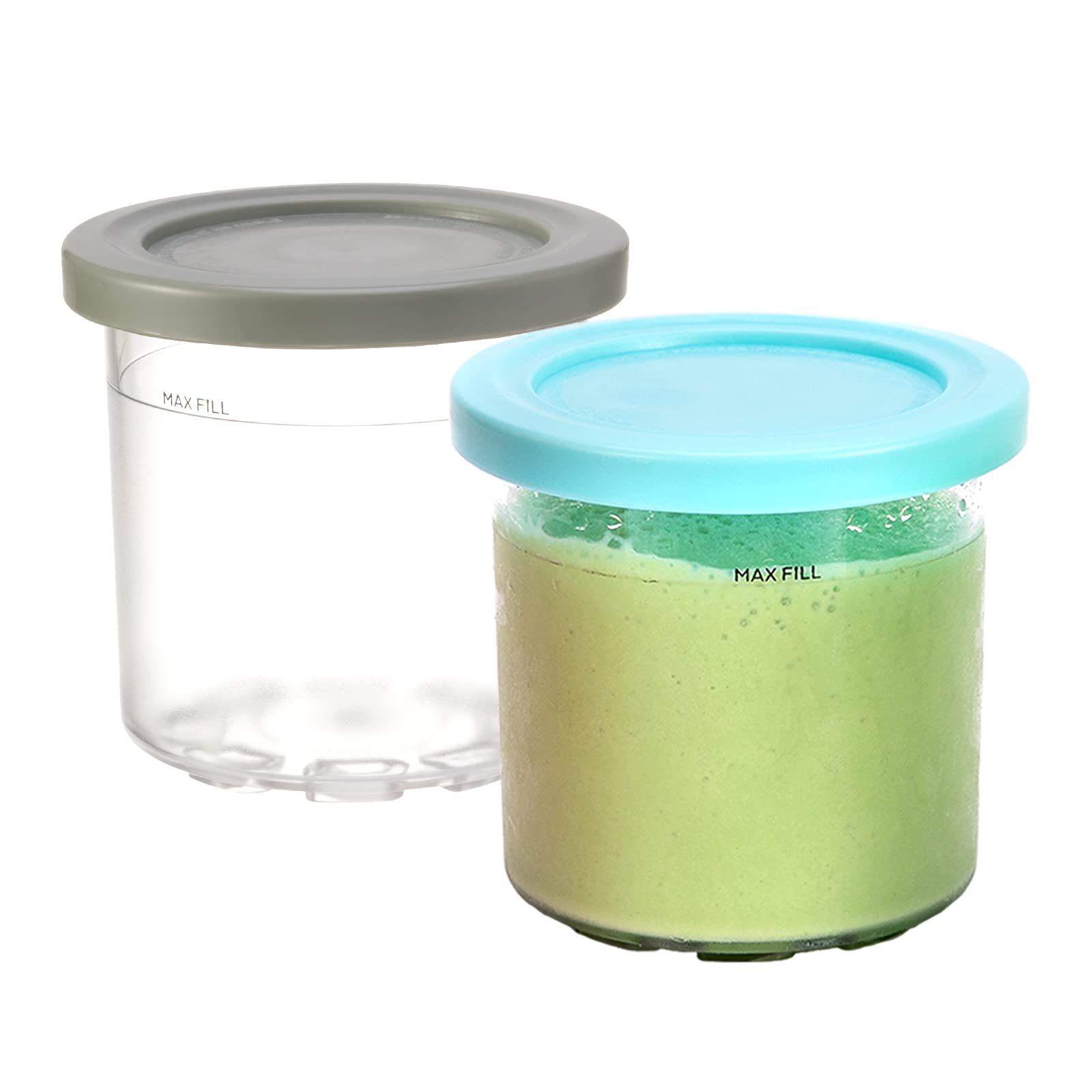 UXIVCKI 2 Pcs Ice Cream Pint Containers Replacement with Silicone Lid, Compatible with NC301 NC300 NC299AMZ Ice Cream Maker, Yogurt and Soup, Airtight & Dishwasher Safe, Blue&Grey