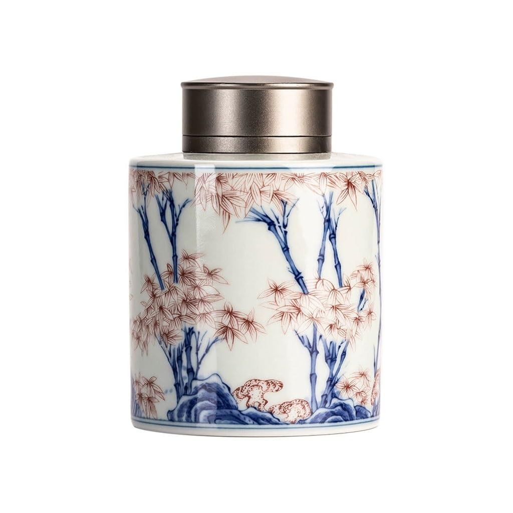 CUISGOR Tea Tin Creative Ceramic Hand-painted Tea Can Household Alloy Lid Small Sealed Tea Canister