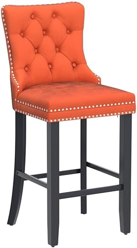 Miniatura 4 de Juego de 2 taburetes de bar de altura de mostrador, taburetes de bar con patas de madera maciza con respaldo, sillas de bar tapizadas de terciopelo