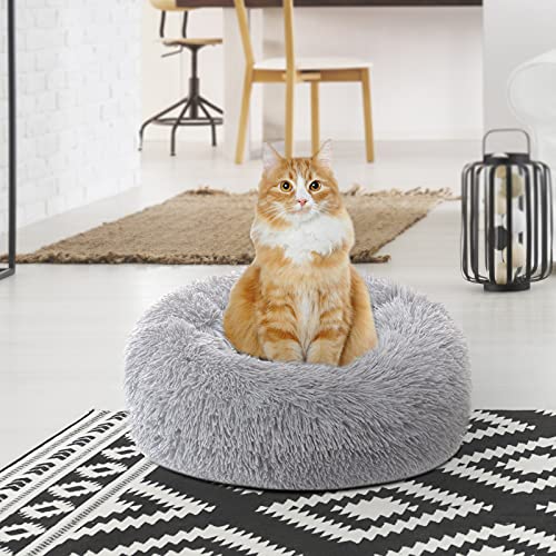 Dancewhale Cat Calming Bed, Donut Plush Round Dog Bed For Small Medium Large Pet, Anti Anxiety Cuddler Soft Cusion Fuzzy Comfy Cat Mat For Puppy Kitten(Grey 19.7") #TOP5