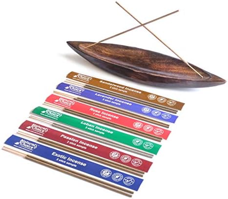 Natural Choice Incense Boat Style Incense Burner and Ash Catcher Plus 6 Incense Fragrance Samples, 12 Hours of Burning Time