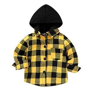 YOUNGER STAR Toddler KidsBaby Boys Hooded Plaid Shirt Classical Shirt Hooded Jacket Fall Winter Clothes (Yellow, 12-18 Months)