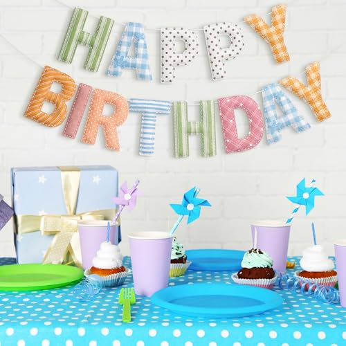 Image of Mindsoft Felt Happy Birthday Garland Rainbow Banner Reusable Happy Birthday Sign Party Supply for Party Decor (Flower Color,Stripe)