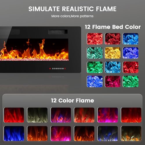 Image of Electactic 60-Inch Electric Fireplace, 12 Flame Colors, Remote Control