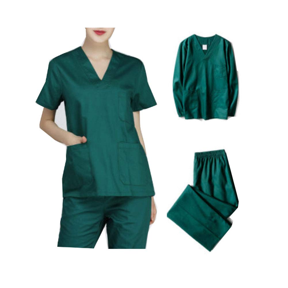 Ropa de trabajo unisex de algodón de manga larga para médicos, enfermeras, médicos, pantalones de fregar, talla XXL (verde)