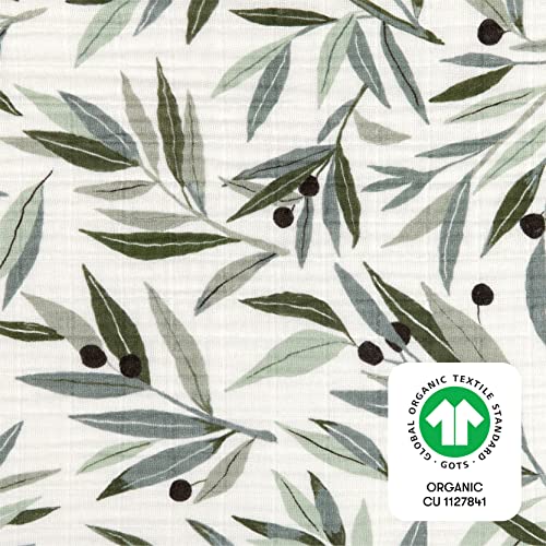 Image of Babyletto 100% Organic Cotton Quilt, GOTS-Certified, 3-Layers of Ultra-Soft and Breathable Muslin - Olive Branches