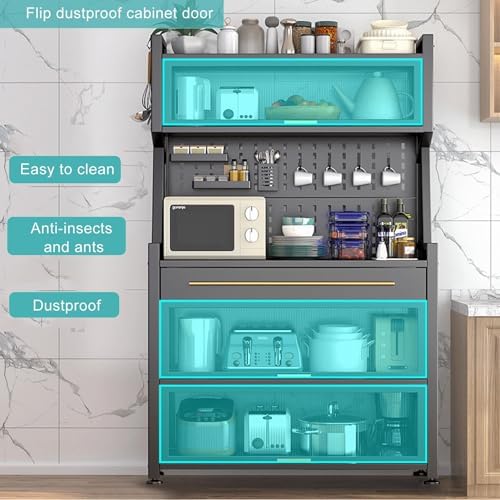 Freestanding Multi-Layer Kitchen Cupboard - Microwave Storage Rack with Flip Door & Drawer Versatile Kitchen Cabinet & Baker's Rack for Dining Room & Living Room nization