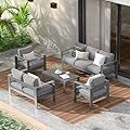 Wisteria Lane Aluminum Outdoor Patio Furniture Set,7 Seats Modern Patio Conversation Sets, Outdoor Sectional Metal Sofa with 5 Inch Cushion and Coffee Table for Balcony, Garden, Dark Grey
