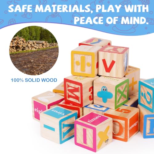 ABC Wooden Building Blocks for Toddlers, Montessori Alphabet & Number Learning Toy for Kid, 36 PCS Preschool Stacking Blocks with Matching Cards for Spelling, Counting, Sorting, Fine Motor Skills - Image 4
