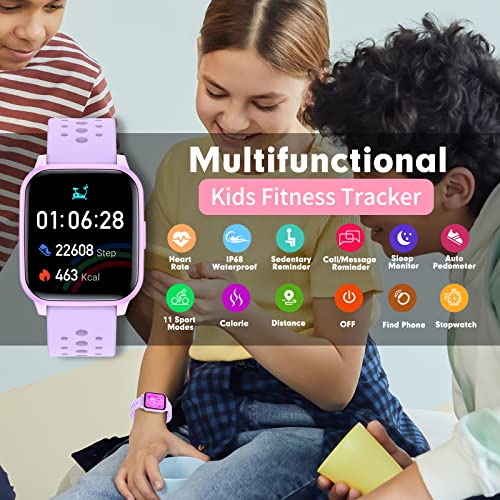 HENGTO Kids Smart Fitness Watch for Boys Girls,Health Sports Fitness Tracker with Heart Rate Sleep Monitor,19 Sport Modes Activity Tracker with Pedometer Steps,great Kids Gift (PP Purple) - Image 2