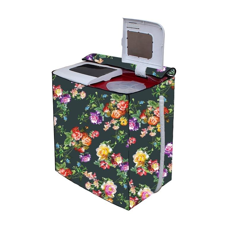Image of PVC Printed Semi Automatic Washing Machine Cover Compatible For Samsung, Lg, Whirlpool 6Kg, 6.2Kg, 6.5Kg, 7Kg, 7.2Kg, 7.5Kg, 8kg, 8.5kg | Waterproof & Dustproof Cover, Dark Green.