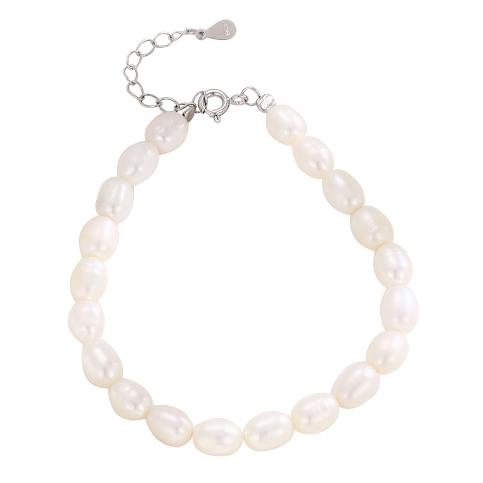 Namana Bracciale Donna In Argento Sterling 925 Con Perle D'Acqua Dolce Bianche 7mm - Gioiello Eleganza, Confezione Regalo