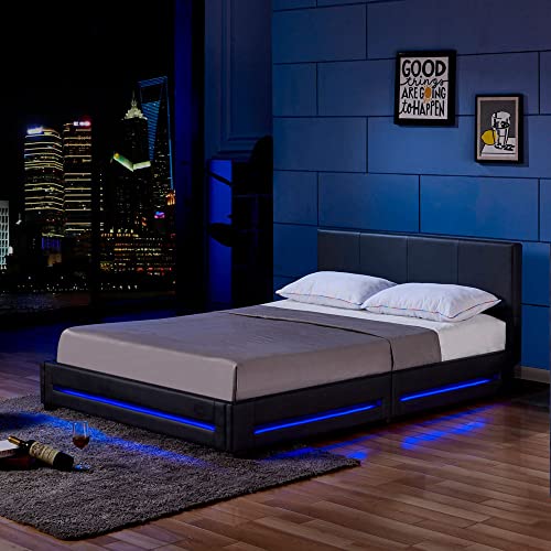 Home Deluxe - LED Bett Asteroid - Schwarz, 140 x 200 cm - inkl. Lattenrost I Polsterbett Design Bett inkl. Beleuchtung