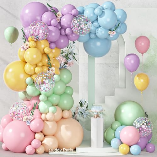Guirlande de ballons pastel pour Pâques et anniversaires : kit arc-en-ciel multicolore Ouddy Party