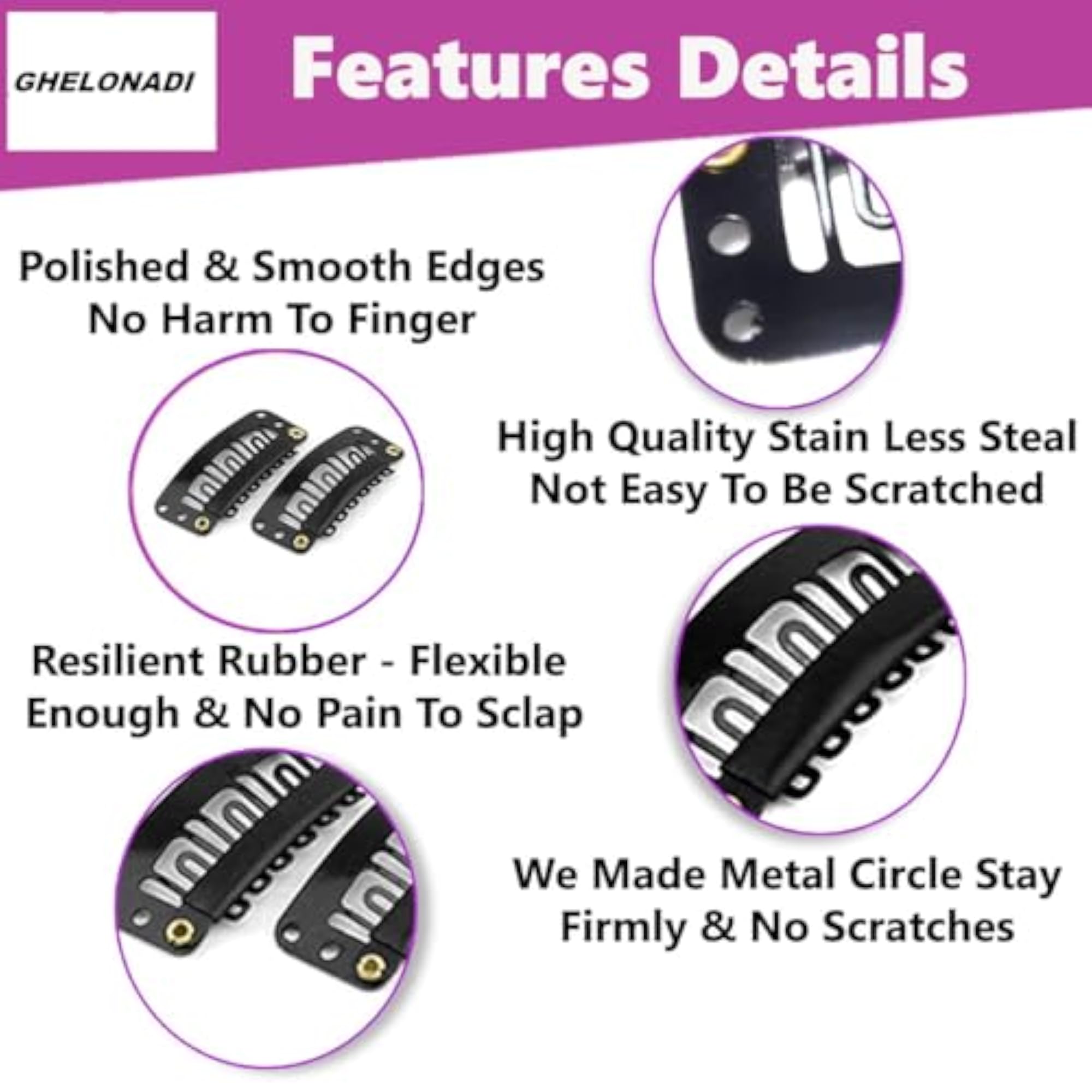 4pcs 6-Teeth U-Shape Snap Clips Hair Tinsel with Tools