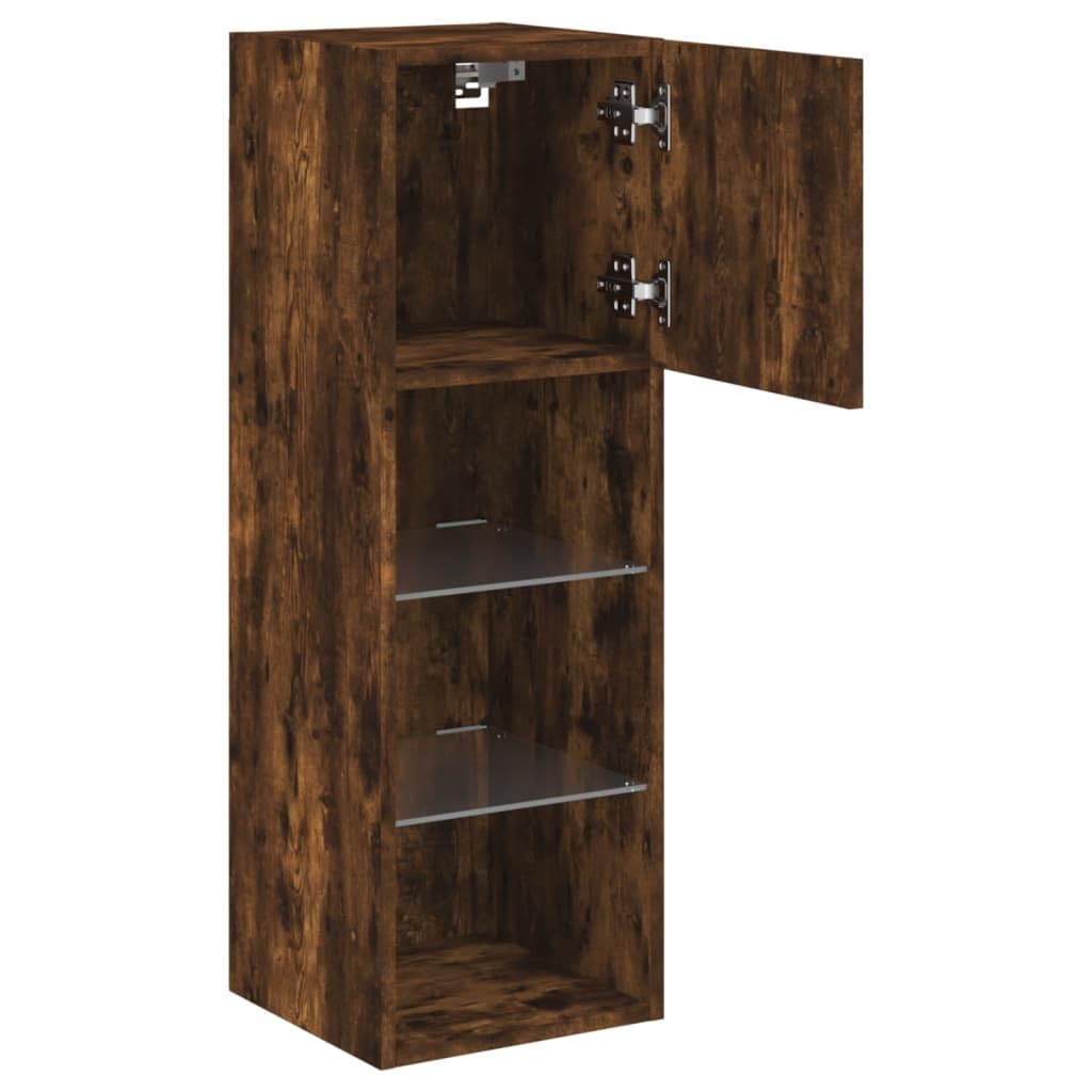 Générique Chene Fume szafka pod telewizor LED 30,5 x 30 x 90 cm | Solidne drewno konstrukcyjne, oświetlenie LED RGB, mocowanie na ścianie, duża pamięć DVD