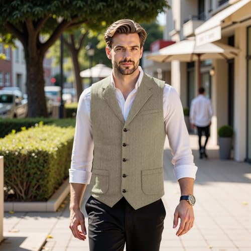 Men Herringbone Tweed Suit Vest,Men Slim Fit Waistcoat for Casual Prom2