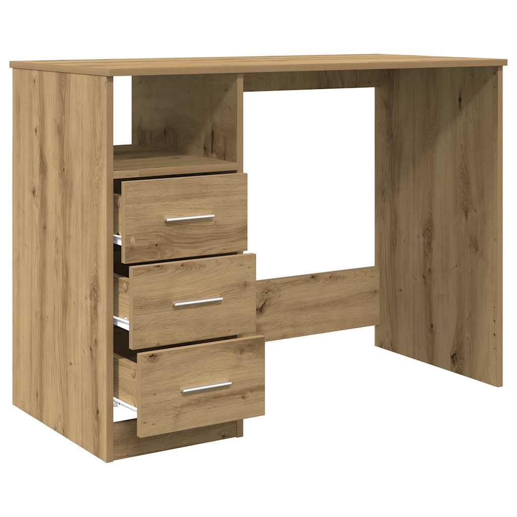 Scrivania in rovere Artisan, 102 x 50 x 76 cm, con 3 cassetti, moderna scrivania da ufficio per casa e studenti, ideale per computer, tavolo da lavoro compatto con spazio
