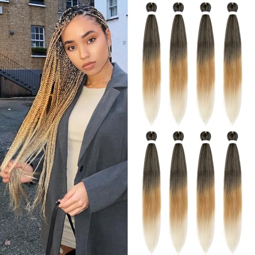8 Pack Ombre Braiding Hair Pre Stretched - 36" 110G/Pack Premium Pre Stretched Braiding Hair Extensions, Professional Itch Free Perm Yaki Prestretched Hair(1B/27/613)