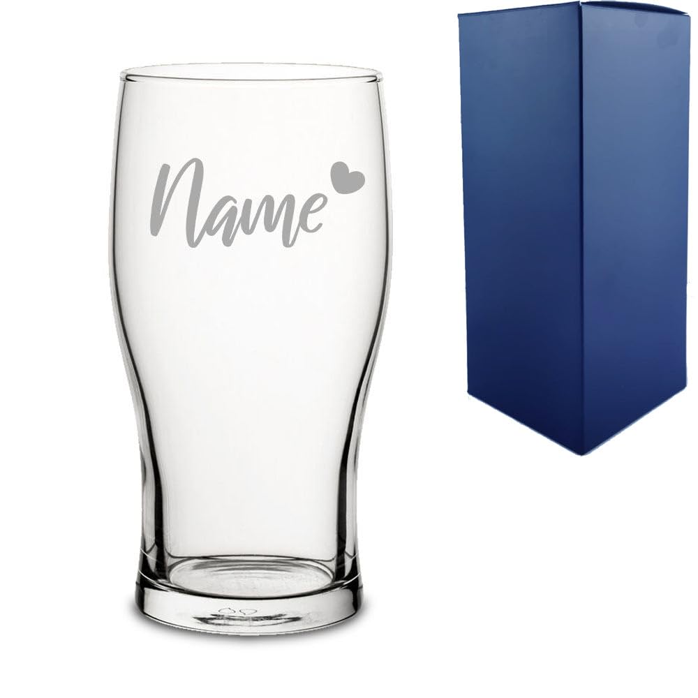 Personalised Engraved Pint Glass with Name and Heart Design with Gift Box | Custom Beer Glasses, Birthday Gifts for Him, Men Gift, Gift for Husband