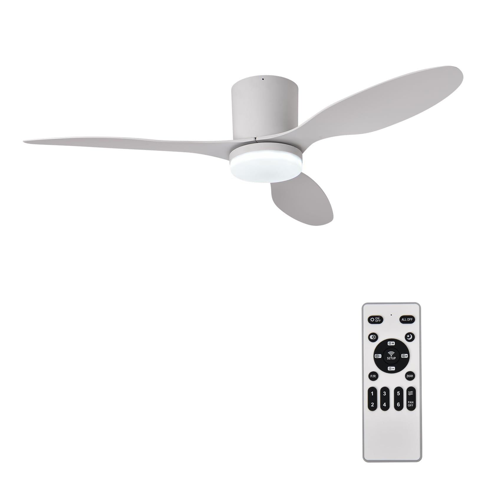 Ceiling Fan with Light and Remote Control, 106 cm, Low Consumption Silent DC Motor, 3 White ABS Blades (Anti-Corrosion), Dimmable LED 3 Tones, Timer, for Bedroom and Living Room