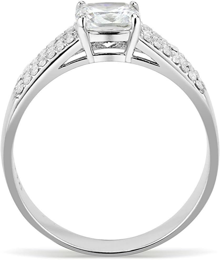 1.25ct Cushion Cut Halo Engagement Rings for Women, High polished Stainless Steel Cubic Zirconia Wide Band Love Promise Rings for Her, Anniversary Solitaire CZ Simulated Diamond Ring