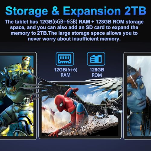 Image of Oangcc 2026 Android Tablet 10 Inch Tablets Octa-Core 12GB RAM 128GB ROM 2TB Expand, 2 in 1 Tablet with Keyboard, Mouse, 5G Wi-Fi Blue /Tooth GPS, GMS Certified, IPS HD Display (Blue)