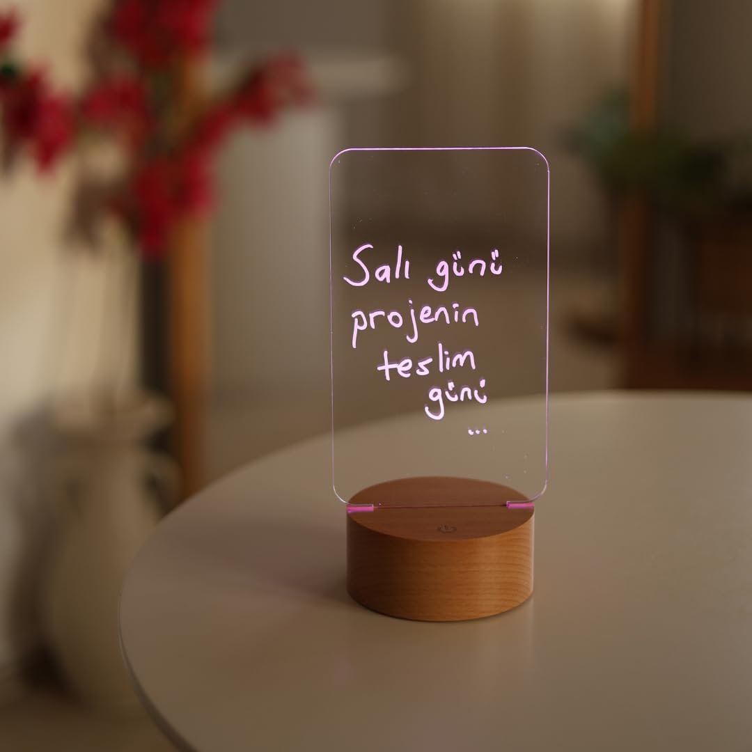 Kalemli Yazılabilir 7 Renk Işıklı LED Mesaj Panosu Gece Lambası (Dikey Form)