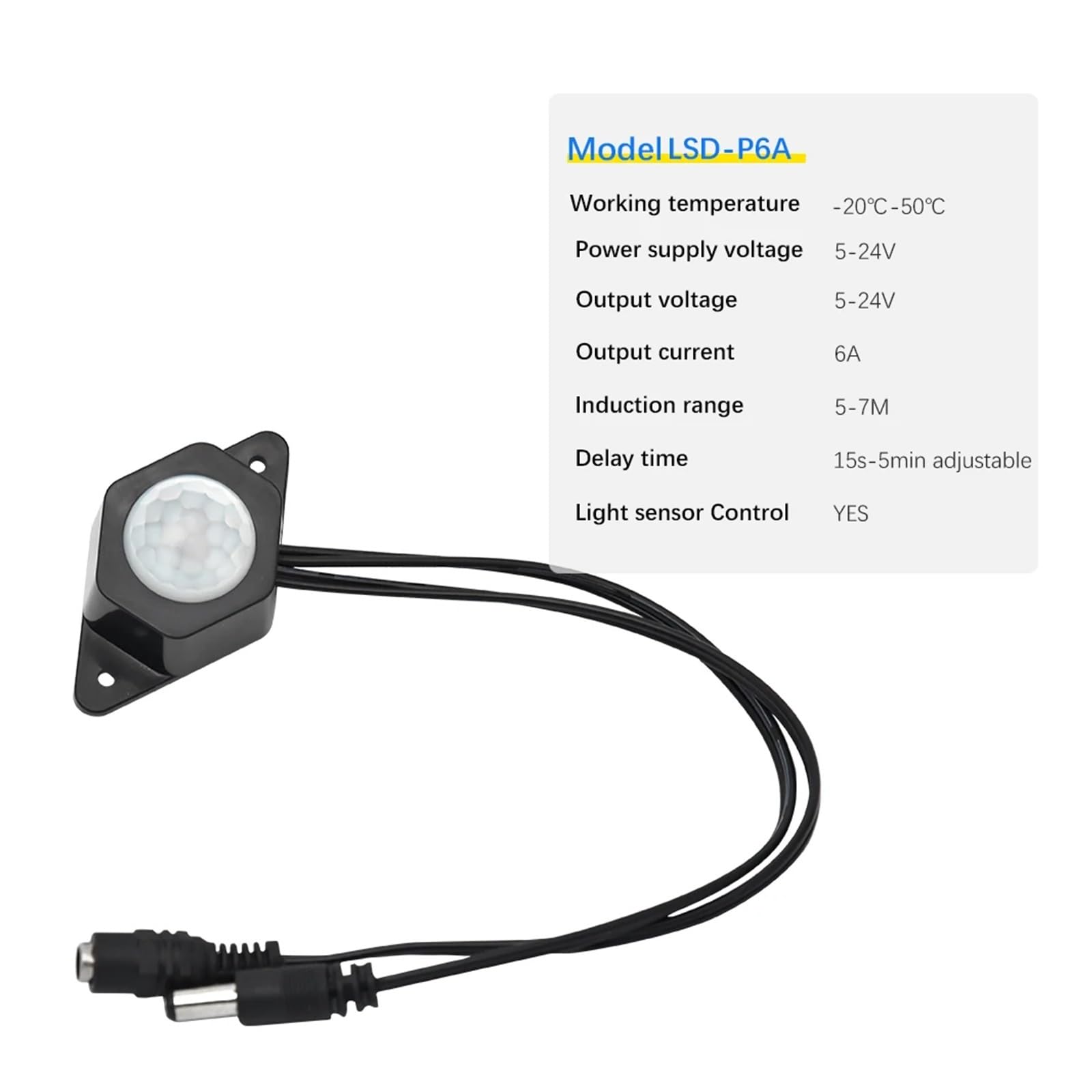 DC5V-24V 12V PIR Sensor de movimiento infrarrojo del cuerpo humano, control del detector de luz LED, barra de luz LED, conector de interruptor de sensor fotosensible (TDL-2023USB blanco)