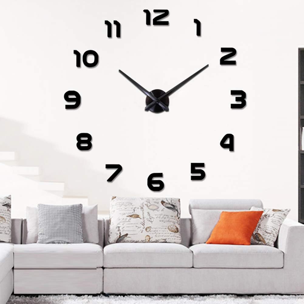 DIY 3D Wall Clock Large Frameless Watch Mirror Surface Wall Art Clock for Living Room Bedroom Office Hotel Wall Decoration