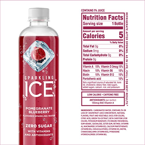Image of Sparkling Ice, Pomegranate Blueberry Sparkling Water, with Antioxidants and Vitamins, Zero Sugar, 17 fl oz Bottles (Pack of 12)