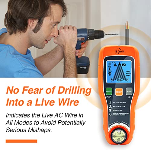 Boak Stud Finder, 6 In 1 Stud Finder Wall Scanner With Percentage Lcd Display Stud Detector,Deep/Middle/Exact Intensity Studfinder Wall Scanner,Center Finder For Ac Wire,Wood,Metal,Pipe #TOP6