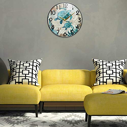 Naanle Chic Vintage Ocean Sea Turtles Starfish Map Print Round Wall Clock, 9.5 Inch Silent Battery Operated Quartz Analog Quiet Desk Clock For Home,Office,School #TOP3
