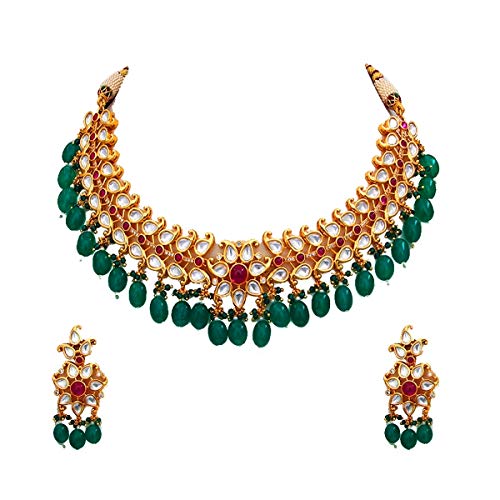 Cobre Green Kundan-Ruby juego de joyas antialérgicas que no pesan ni oscurecen