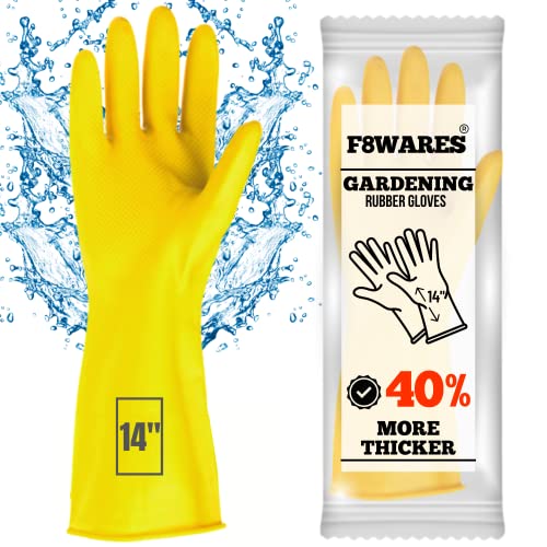 F8WARES Thick And Heavy Duty Latex Rubber Gardening Gloves – Garden Gloves – Long Hand Gloves For Gardening Work Holding Gardening Tools Pack 1 Pair Yellow (Large, 14Inch Length), Pack of 1 F8WARES Thick And Heavy Duty Latex Rubber Gardening Gloves – Garden Gloves – Long Hand Gloves For Gardening Work Holding Gardening Tools Pack 1 Pair Yellow (Large, 14Inch Length), Pack of 1