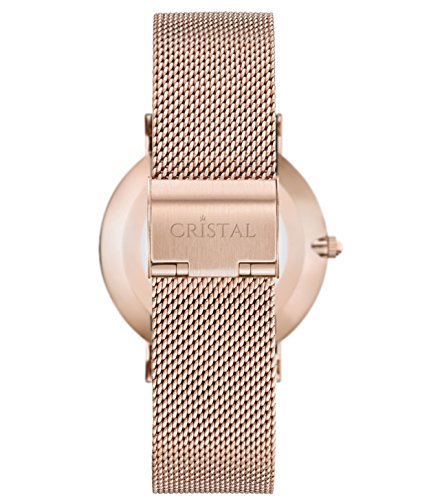 Montre femme or rose en acier inoxydable avec bracelet milanais et cadran en cristal - 5