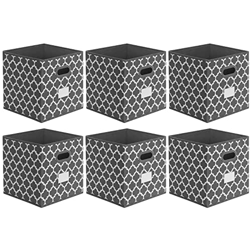 homyfort Foldable Cube Storage Bins 12x12 inches, Fabric Storage Bin Baskets Box Organizer with Labels and Dual Plastic Handles for Shelf Closet, Nursery, Set of 6 (Grey)