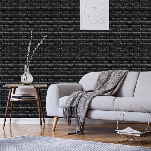 Image of Self-Adhesive Waterproof PE Foam 3D Wall Panels Wallpaper Sticker for Bathroom, Living Room, and Home Decoration (70 x 77cm, Appx. 5.8Sq Feet) (40, Black)