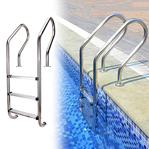 Escalera para piscina de acero inoxidable, 3 peldaños antideslizantes miniatura 1