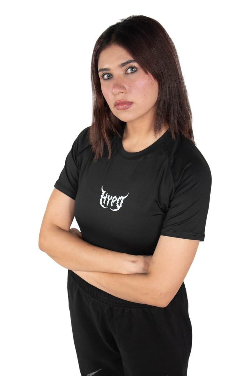 Black Grunge Compression T-Shirt for Women | Slim Fit Gym & Training Top | Breathable Polyester Lycra Activewear-image-43