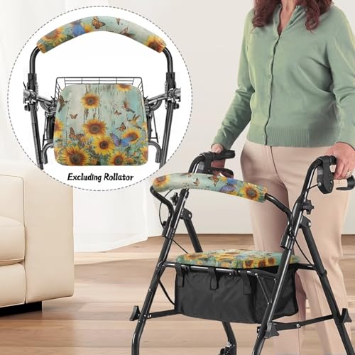 Image of Universal Rollator Walker Seat and Backrest Covers Sunflower Butterfly Accessories for Rollator Walkers Adjustable Walkers Seat Covers for Ladies
