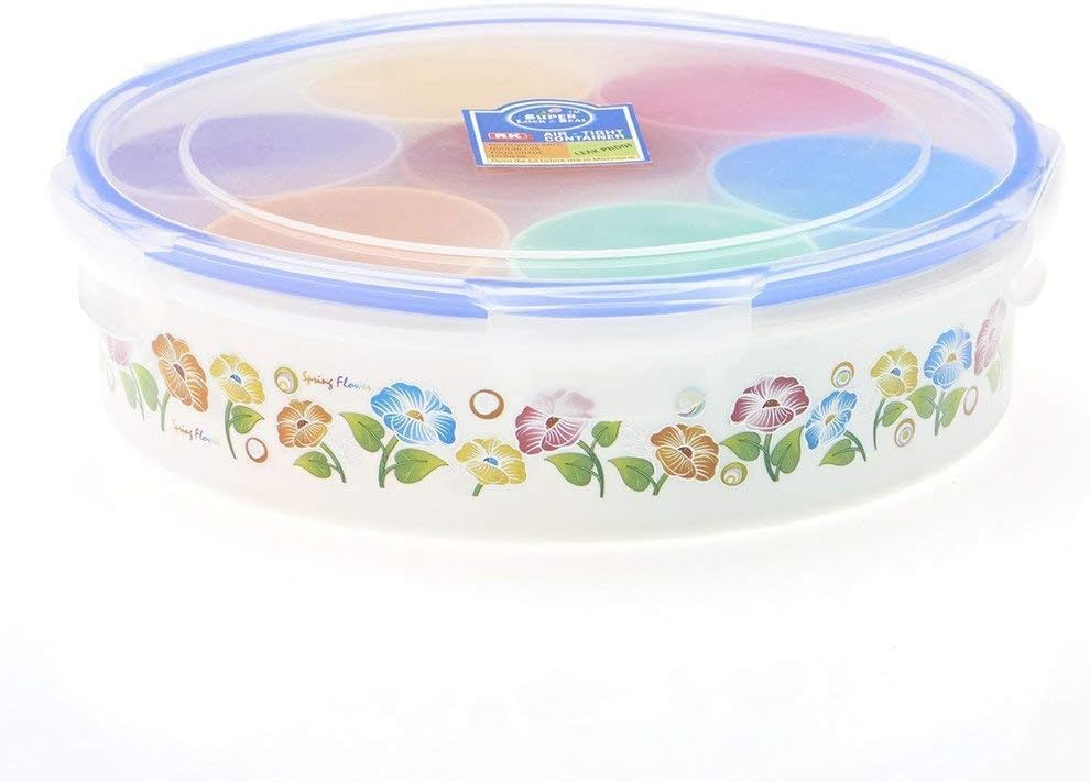 spice container,Round Plastic Spice Box Masala Dabba Spices, Pickels Herbs Transparent Organizer Carrier Storage Container with 7 compartments and 1 spoon,spice box plastic round