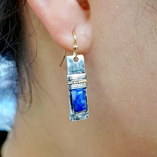 Miniatura 2 de Gixaxak Pendientes de plata vintage 925 con grano azul, hechos a mano, pendientes de piedra natural, pendientes de zafiro azul crudo, piedras