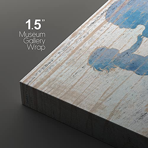 Wall26 Canvas Print Wall Art Set Blue Watercolor Mermaid & Baby On Wood Panels Fantasy & Sci-Fi Wildlife Woodblock Modern Art Rustic Dramatic For Living Room, Bedroom, Office - 16"X24"X3 Panels #TOP4